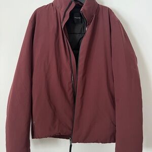Theory Maroon and Black Down Feathers Puffer Bomber Jacket